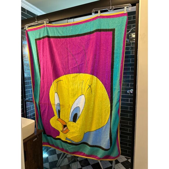 Vintage 90's Tweety Bird Looney Tunes Throw Blanket Towel - Picture 2 of 2